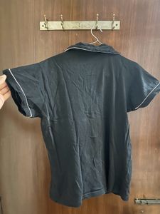 Black Pajama Top with White Piping
