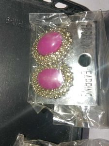 Fashion Earrings - Pink &amp; Blue Stones