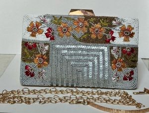 Brand Embellished Clutch Bag with Chain