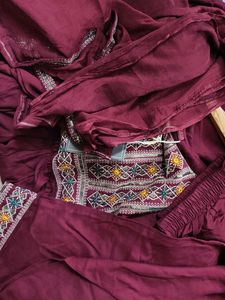 Maroon Embroidered Kurta