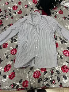 Aesthetic Grey Striped Button-Up Shirt
