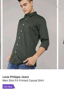 Louis Philippe  Premium Casual Print Shirt (Olive)