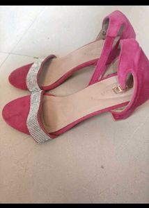 Pink Suede Embellished Sandals