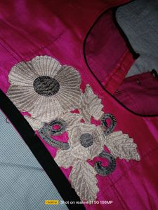 Beautiful Pink,White Nd Black Sareee With Blouse