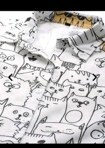 Cute Cat Print Button-Up Shirt