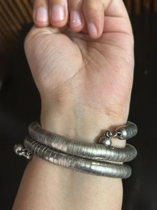 Purple Bead Silver Coil Bracelet