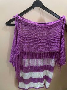 Purple Striped Knit Top with Tassels