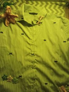 Chic Bow Print Striped Casual Shirt