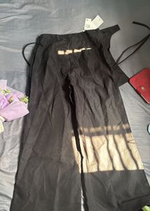 NEWME Black Wide-Leg Overlay Drawstring Trousers.