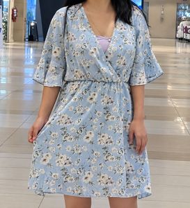 Light Blue Floral Wrap Dress