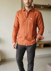 Men's Burnt Orange Linen Shirt