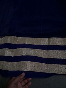 Navy Blue Net Lahenga (Unstitched)