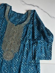 Teal Kurta Set with White Print
