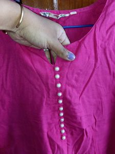 Hot pink beaded short kurti