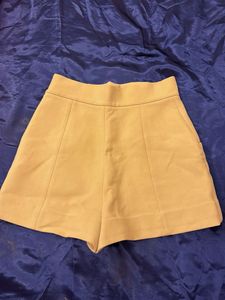 Beige High-Waisted Shorts with Gold Buttons