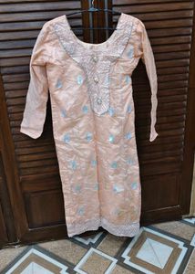 Elegant Peach Kurta with Silver Embellishments