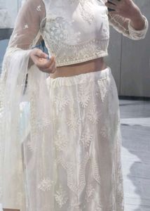 Elegant White Embroidered Lehenga Set