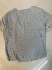 Light Blue Lace Trim V-Neck Top