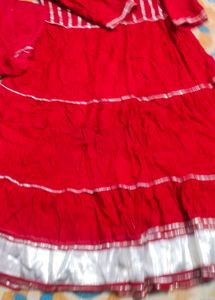 Red Tiered Kurta Set with Silver Accents