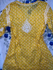 Yellow Embroidered Kurti