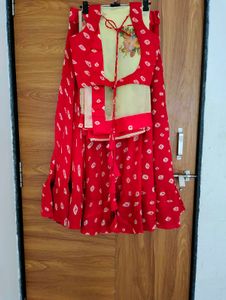 Red Bandhani Print Lehenga Choli Set
