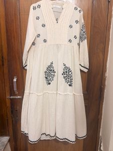 Cream Embroidered Tiered Kurta
