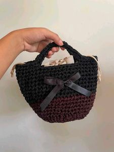 Chic Crochet Handbag with Ribbon