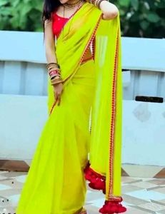 Saree With Readymade Pink Tie-Back Blouse