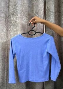 Blue Square Neck Long Sleeve Top