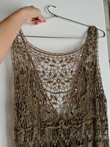 Boho Crochet Maxi Overlay (Olive Green)