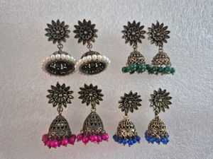 Set of 4 Oxidized Jhumka Earrings