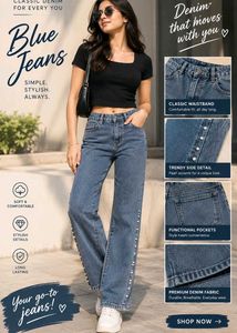 Stylish Blue Jeans with Pearl Accents