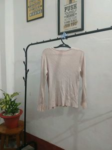 Light Pink Long Sleeve Top with Feather Cuffs