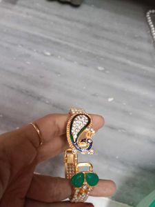 Exquisite Peacock Bangle with Green Stones &amp; Pearl