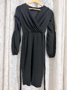 Elegant Black Long Sleeve Midi Dress