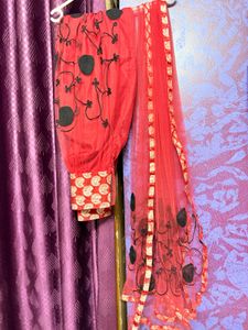 Red Embroidered Patiyala Pyjama