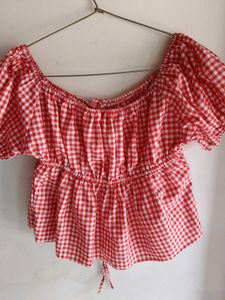 Red Gingham Puff Sleeve Top