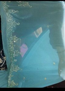 Beautiful Beaded sky Blue Saree + free blouse