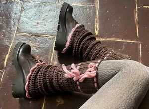 Pink tie crochet leg warmer