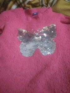Pink Knit Sweater - Butterfly Sequin