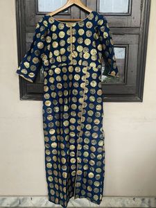 Elegant Navy Blue Kurta with Gold Print