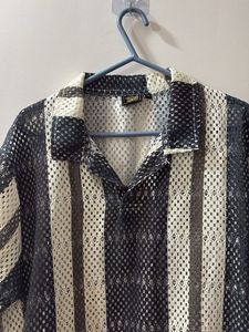 Striped Mesh Short Sleeve Shirt