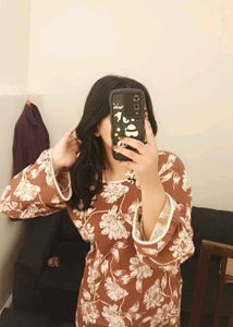 Brown Floral Print Kurta