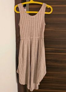 thrifted korean beige ribbed dress