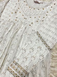 Off-White Cotton Printed Anarkali Suit Set