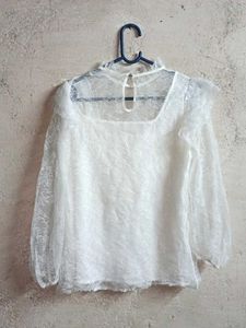 Elegant White Lace Blouse Top Layered
