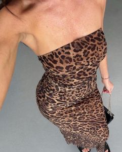 Leopard Print Strapless Maxi Dress