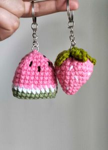 Cute Crochet Watermelon &amp; Strawberry Keychains