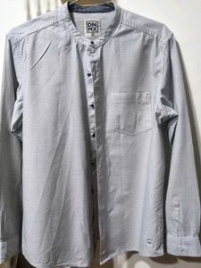 Men's Striped Band Collar Shirt