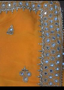 Embellished orange Saree